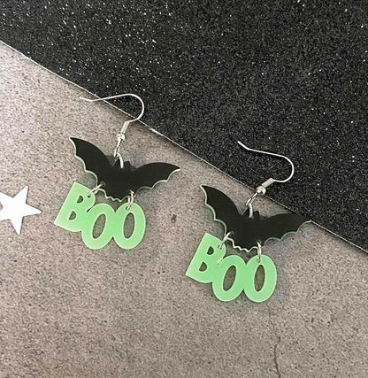 Glow in the Dark Halloween Earrings, Bat Ghost Coffin Boo Dangle Earrings