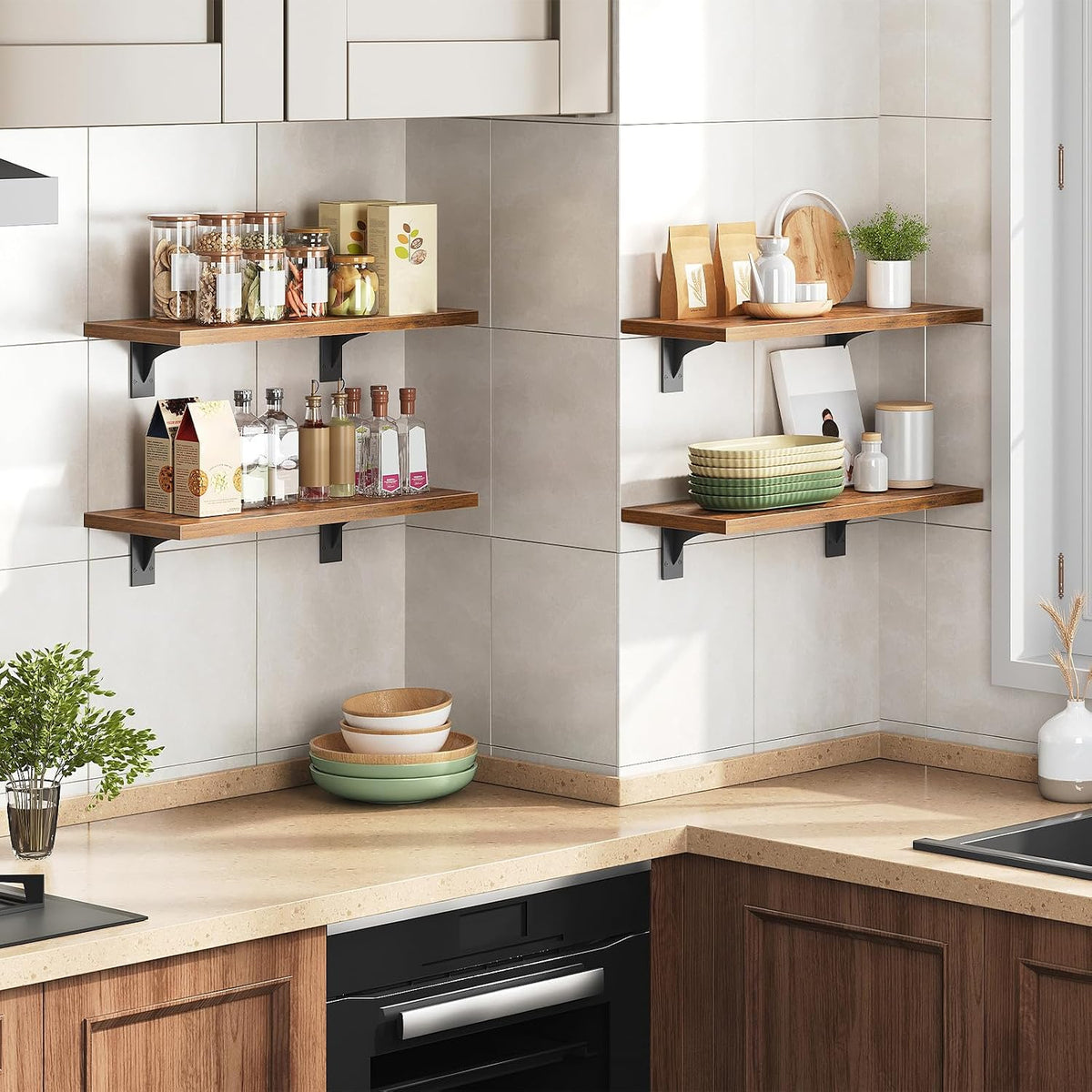 HOOBRO Floating Shelves for Wall, 15.7" Wall Mounted Shelves Set of 2