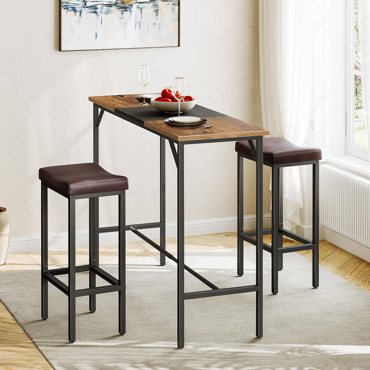 HOOBRO Bar Stools, Set of 2 Bar Chairs, Counter Height Stools, Saddle Barstools with Curved Surface, 24.8 Inches, 2.4" Thick Upholstery, for Kitchen, Dining Room, Cafe Black BB10BY01