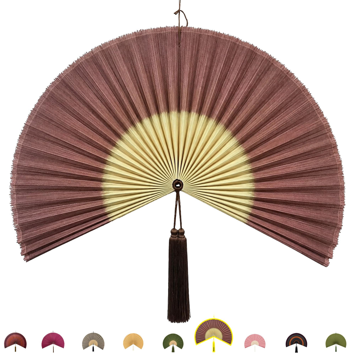 ChumDecor Bamboo Fan Wall Decor, Japanese Wall Fan, Red Brown 40 in
