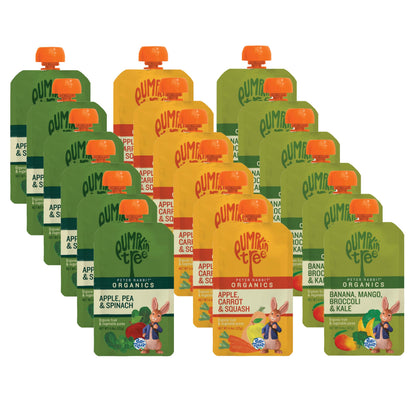 Pumpkin Tree Peter Rabbit Organics, Banana, Mango, and Kale, 4 Squeeze Pouch, Mango, Broccoli & Kale, 4.4 Ounce (Pack of 10)