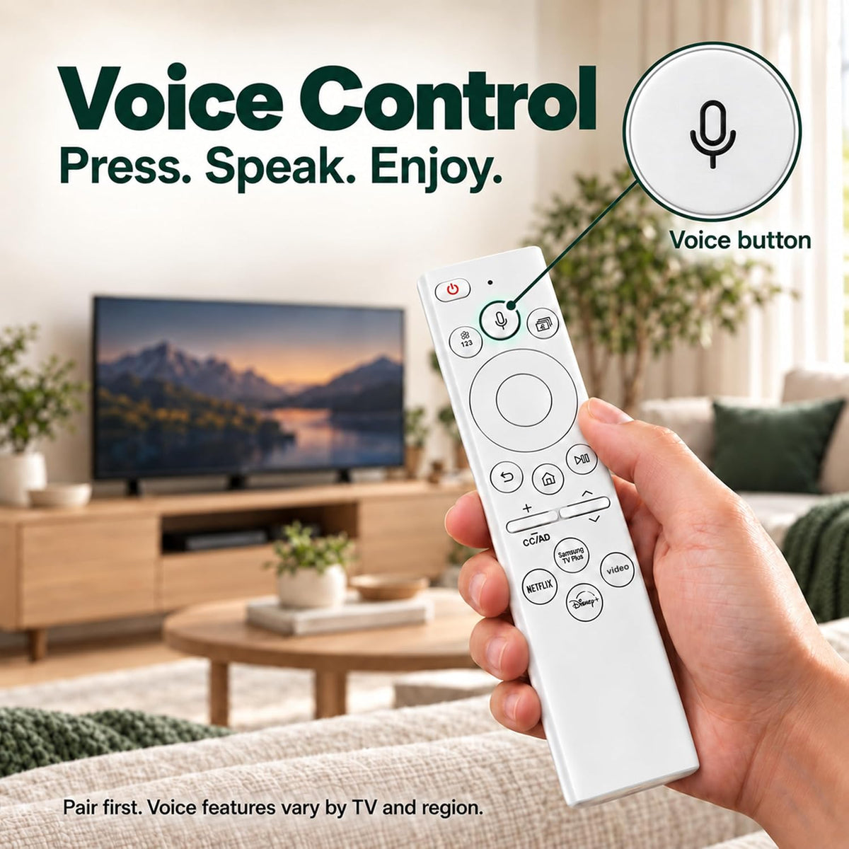 Rechargeable TV Remote for Samsung Smart TVs. Replacement Voice Remote.