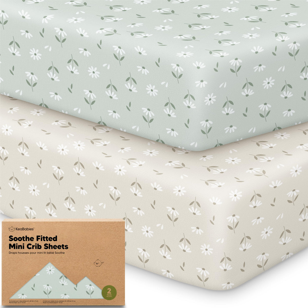 2pk Mini Crib Sheets Fitted 38x26 Pack N Play Mattress Sheet (Bumble Bear)