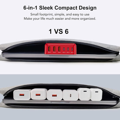 USB Fast Charger Block 50% Smaller 100W Max 6-Port GaN USB Charging Station