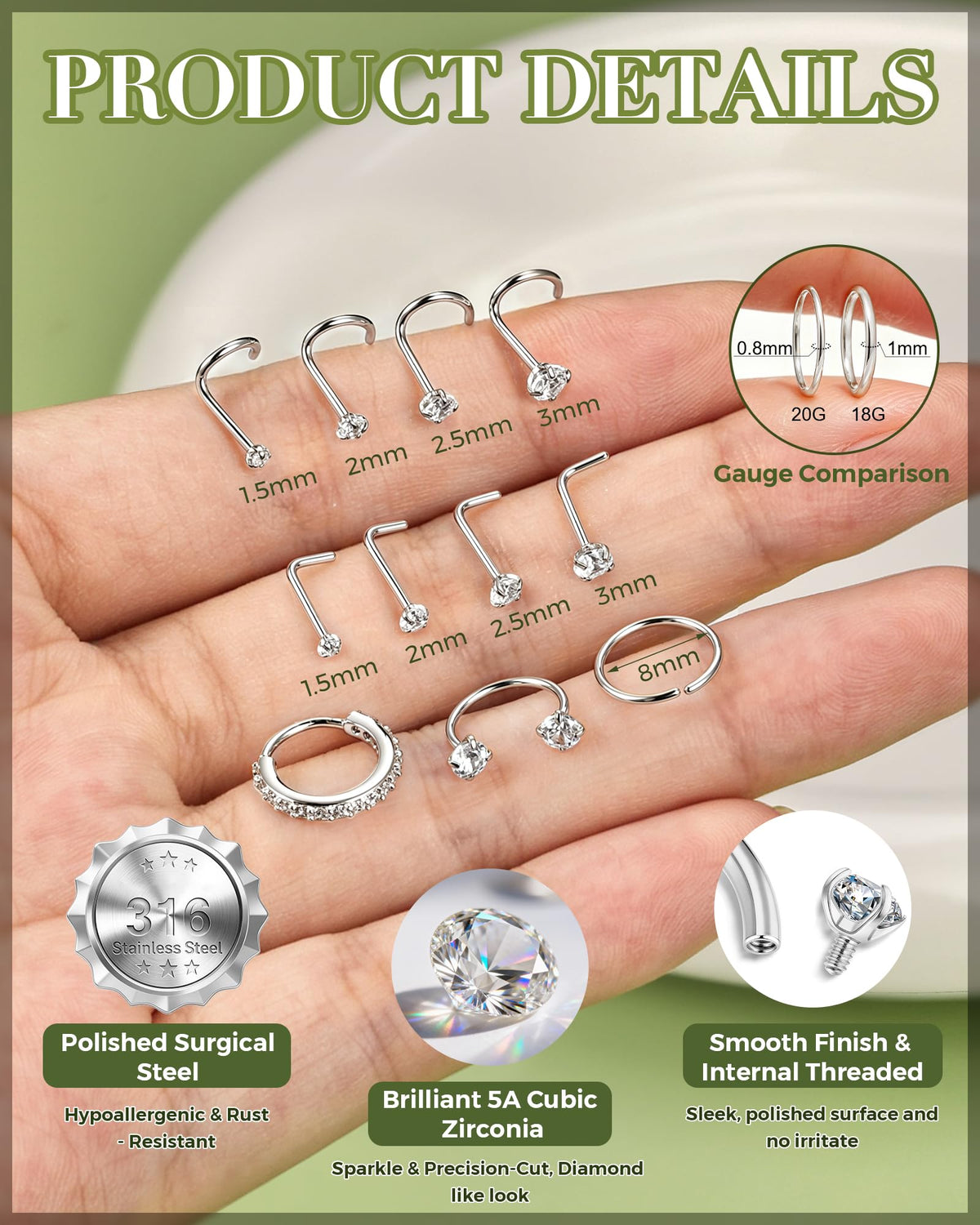 Horseshoe Nose Ring Studs Gold Silver Nose Piercing Jewelry for Women Men
