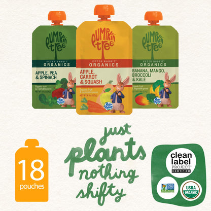 Pumpkin Tree Peter Rabbit Organics, Banana, Mango, and Kale, 4 Squeeze Pouch, Mango, Broccoli & Kale, 4.4 Ounce (Pack of 10)