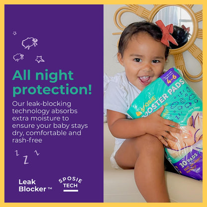 Sposie Overnight Diaper Booster Pads, Stop Diaper Leaks, Size 4-6, 90 Ct