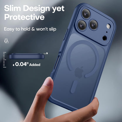 ImpactStrong Magnetic Guard Designed for iPhone 17 Air Case [Camera Protection] [Military Grade Drop Tested] [Compatible with MagSafe] Slim Translucent Matte Phone Case (6.6") - Navy Blue