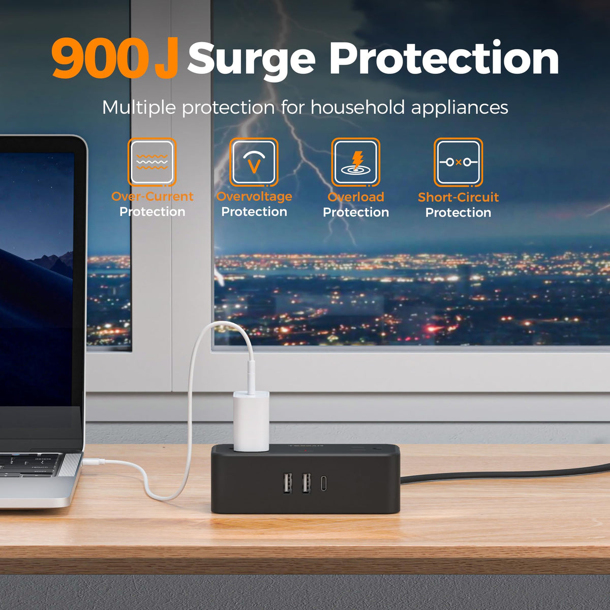 TESSAN Extension Cord 5 FT, Power Strip with 900J Surge Protection, Grey