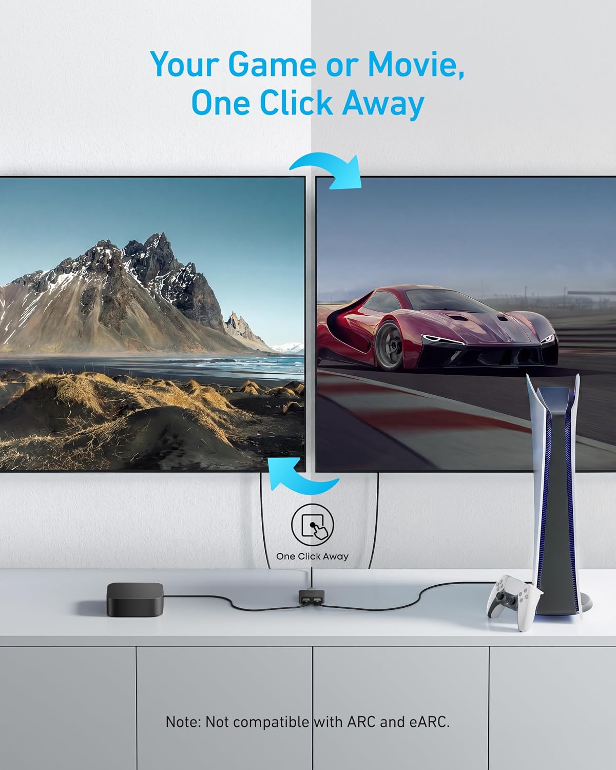 Anker HDMI Switch, 2 in 1 Out HDMI Switcher, Monitor Switch with 4K@60Hz