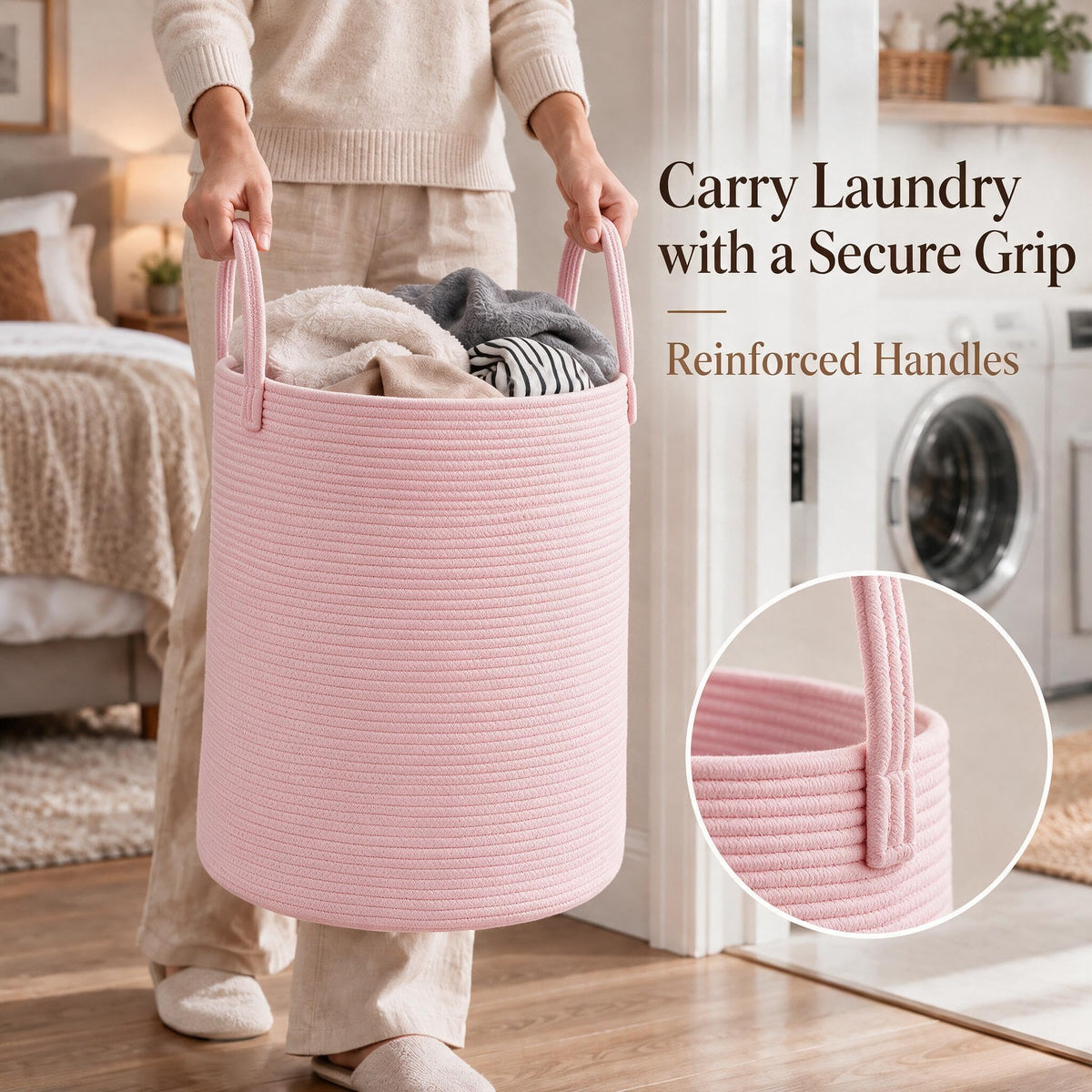 JMvicyroam 80L Nursery Hamper, Cotton Rope Laundry Basket, Brown&Black
