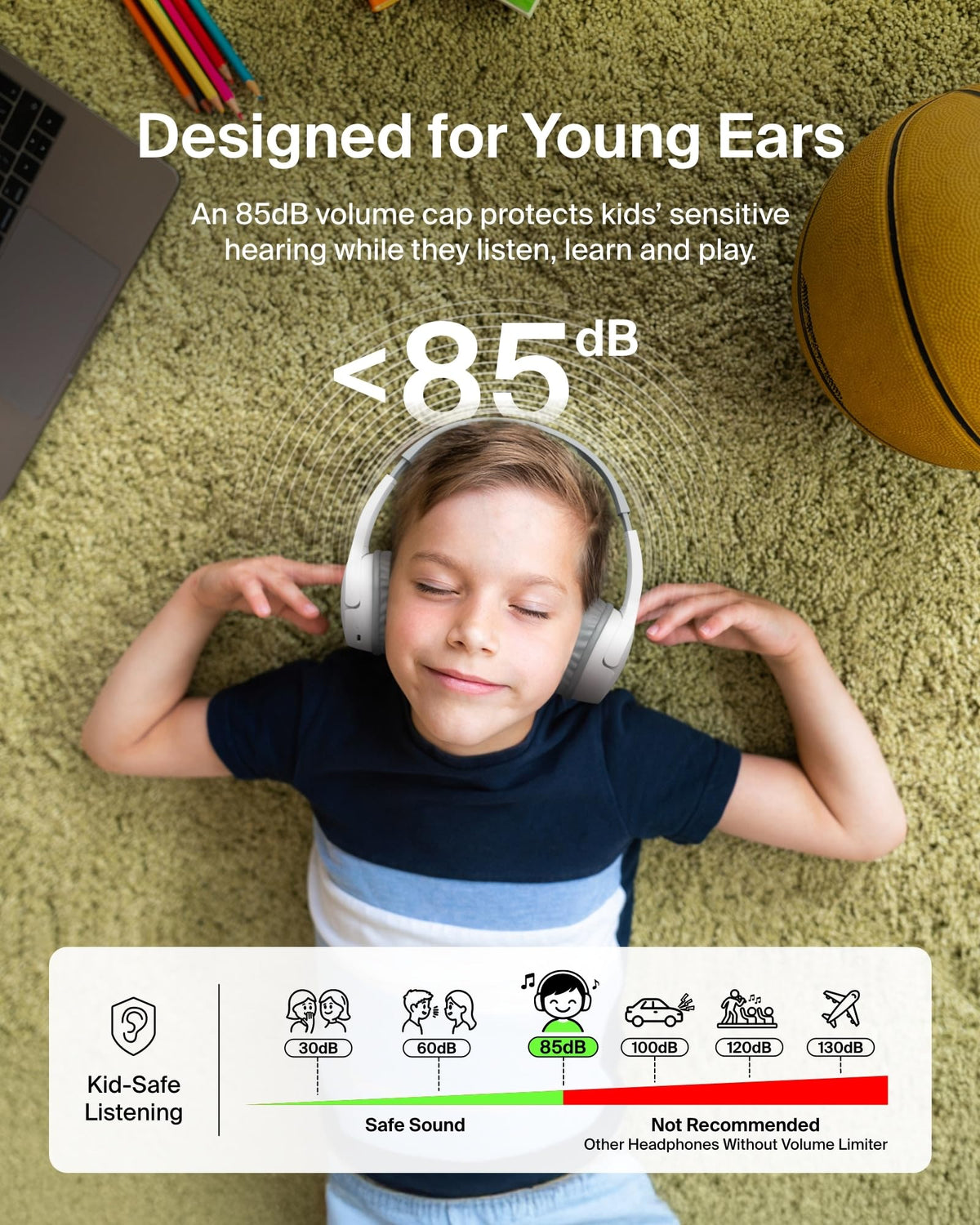 Belkin SoundForm Mini Kids Headphones, Wireless&Wired, 30H Playime, School