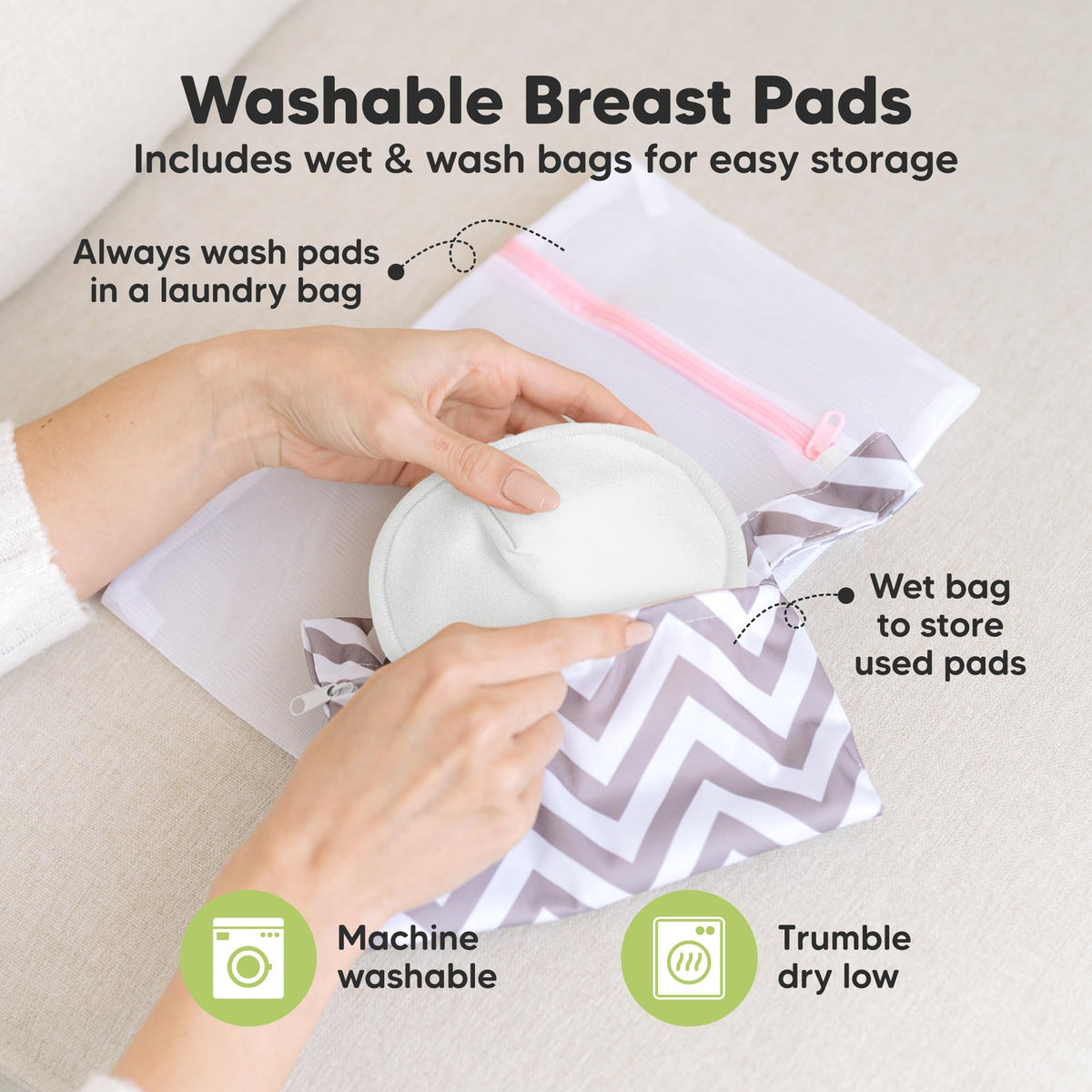 Organic Nursing Pads, 14 Washable Breast Pads,Wash Bag (Neutrals, XL 5.6")