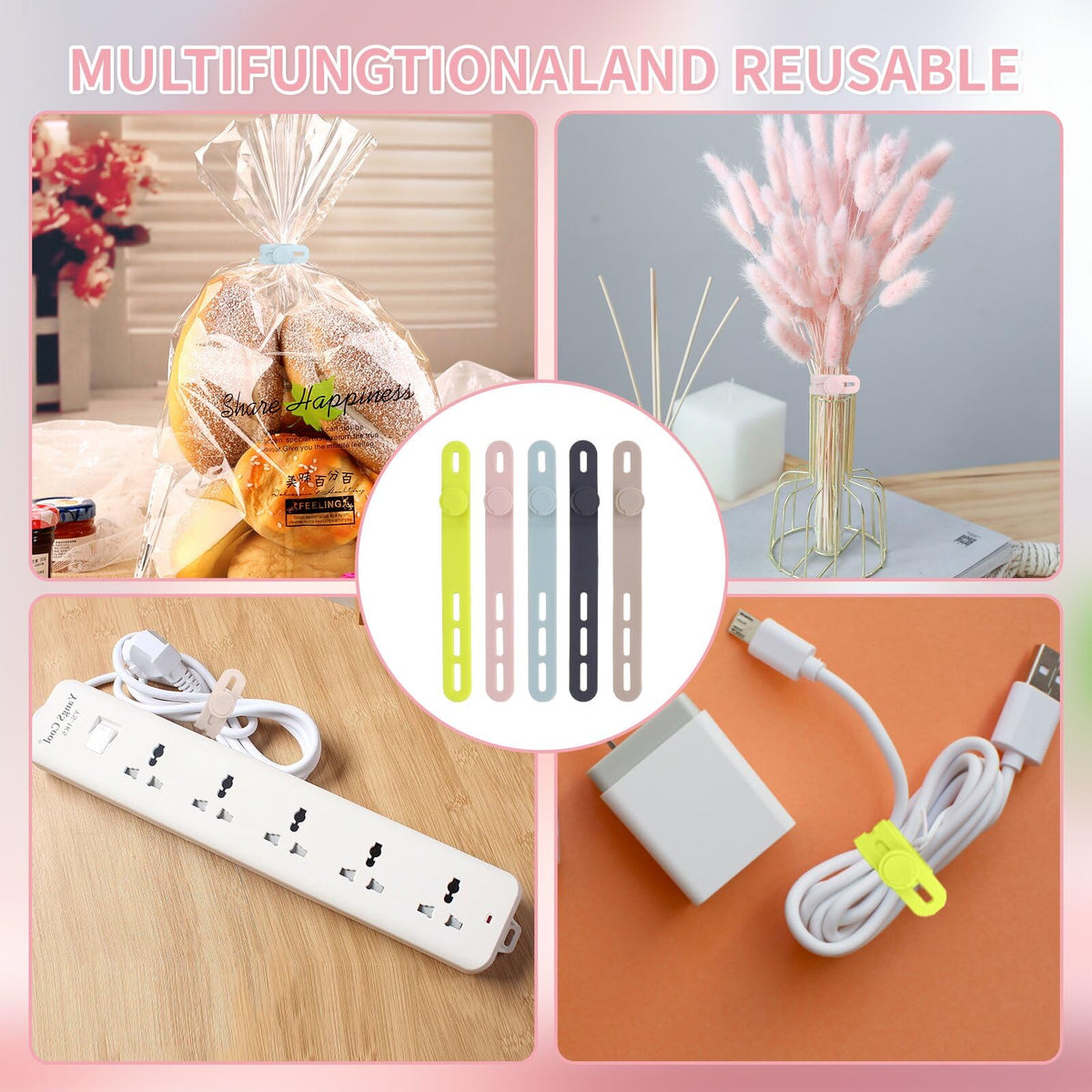25 Pcs Silicone Cable Ties, Cable Ties Reusable, High Elasticity Cord Wraps for Electrical Cords, Cord Organizer for Earphone, Phone Charger(White)