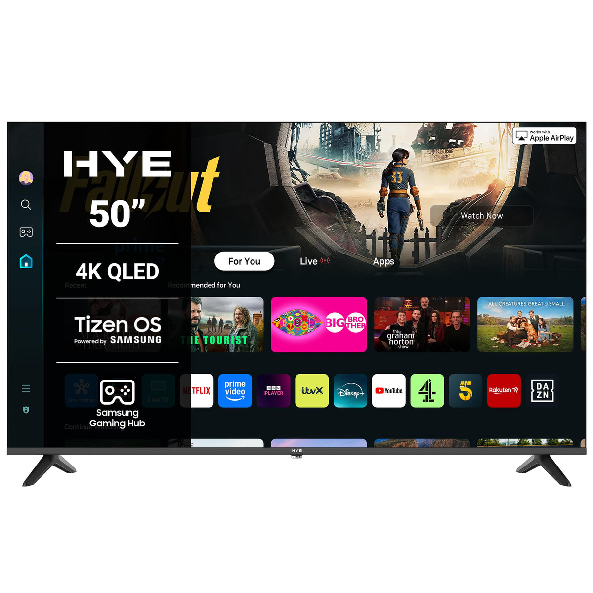 HYE 43" LED Smart TV - 4K Ultra HD, Samsung Tizen OS & Gaming Hub, Black