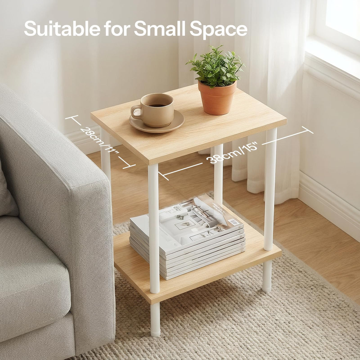 HOOBRO End Table, Small Side Table, Nightstand with 2-Layer Storage Shelves, Sofa Table for Small Spaces, Living Room, Bedroom, Stable Frame, Easy Assembly, Rustic Brown BF09BZ01