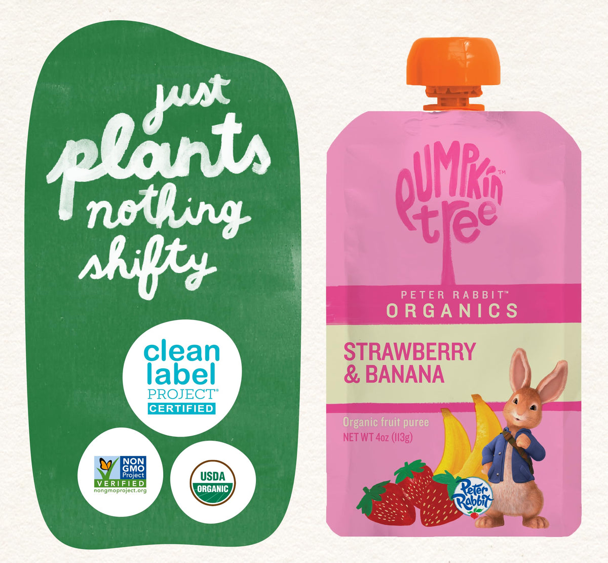 Pumpkin Tree Peter Rabbit Organics, Banana, Mango, and Kale, 4 Squeeze Pouch, Mango, Broccoli & Kale, 4.4 Ounce (Pack of 10)