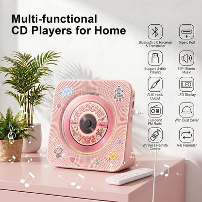 Gueray CD Player Portable Bluetooth Desktop CD Player for Home (Black)