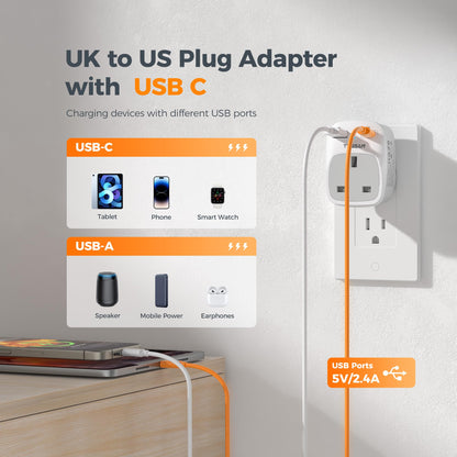 TESSAN UK to South Africa Plug Adapter, Type M Travel Adapter with USB C