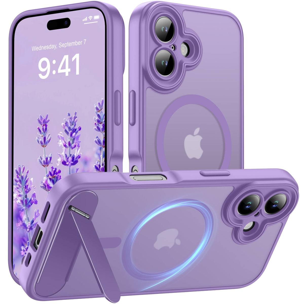 Magnetic Compatible with iPhone 16 Case, [Built-in Kickstand][Full Camera Protection][Compatible with MagSafe][Anti-Fingerprint] Shockproof Phone Case for iPhone 16 6.1",Brown