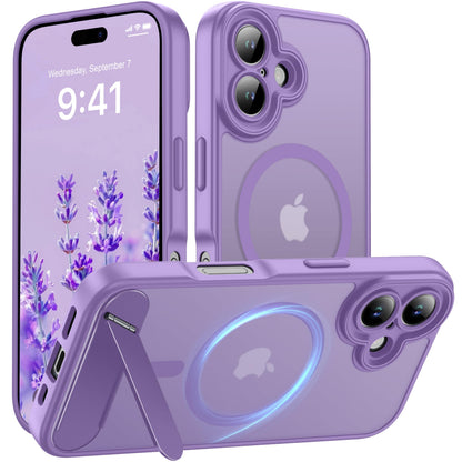 Magnetic Compatible with iPhone 16 Case, [Built-in Kickstand][Full Camera Protection][Compatible with MagSafe][Anti-Fingerprint] Shockproof Phone Case for iPhone 16 6.1",Brown