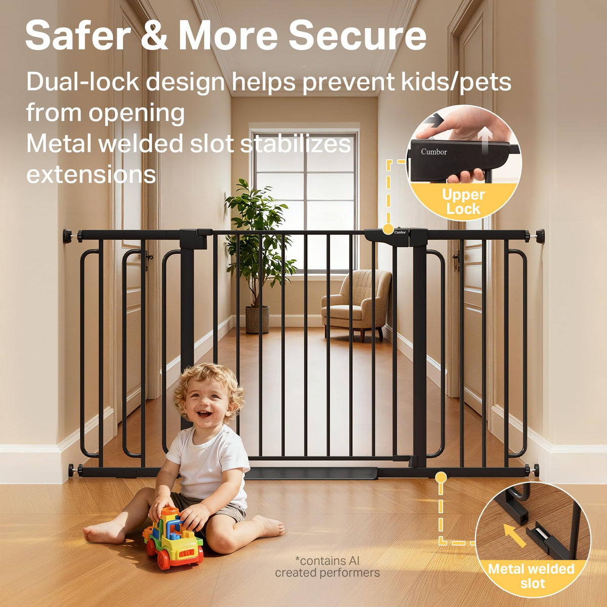 Cumbor 29.7-51.5 in Extra Wide Baby Gate for Stairs, Dog Gate Indoor Black