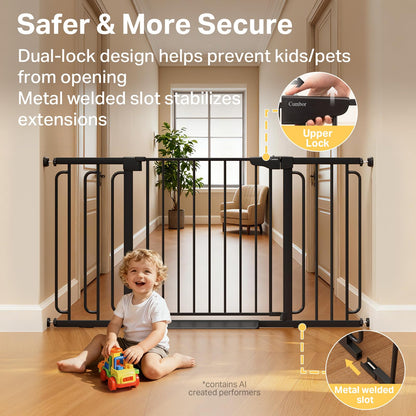 Cumbor 29.7-51.5 in Extra Wide Baby Gate for Stairs, Dog Gate Indoor Black