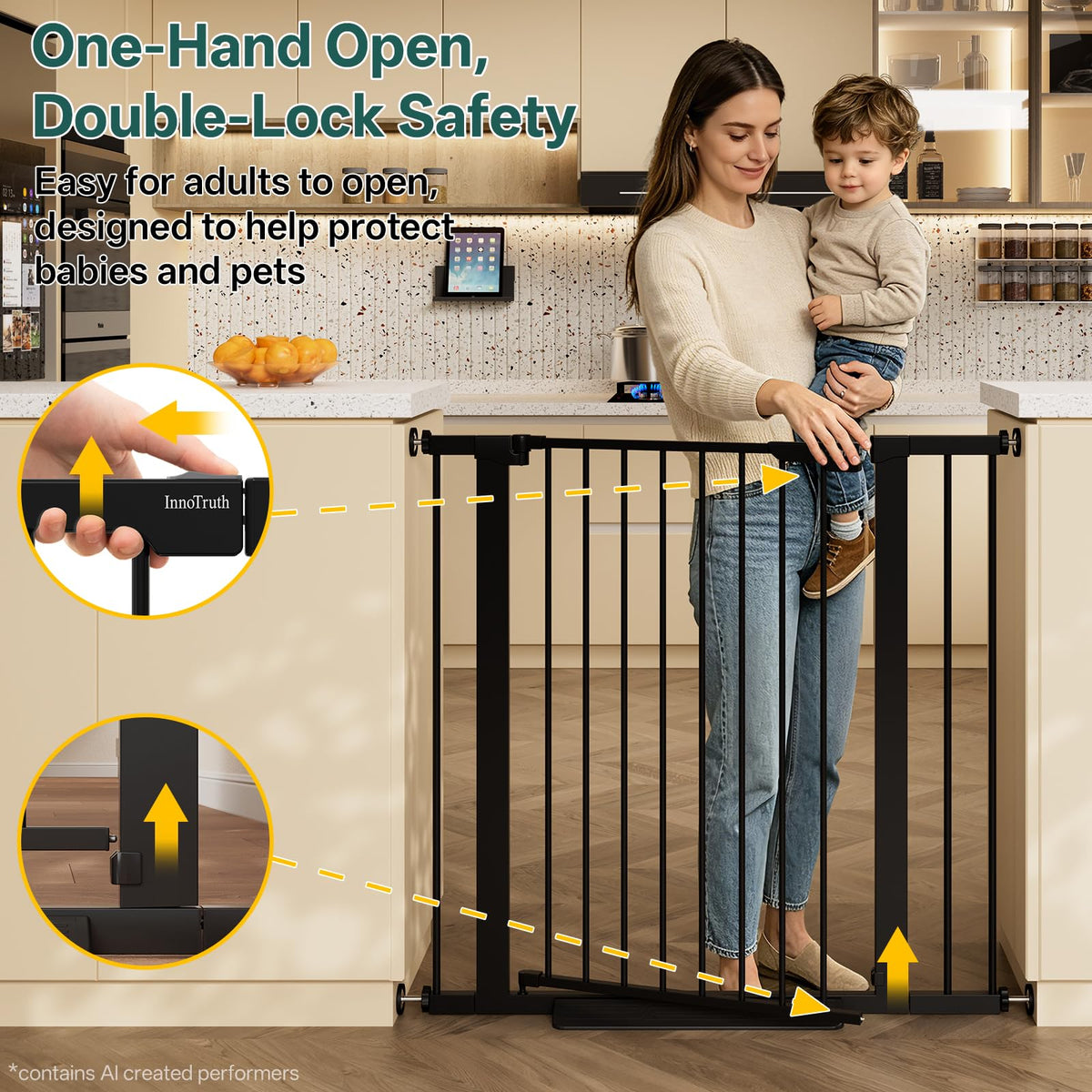 InnoTruth 27-36.6 in Wide Baby Gate for Stairs and Doorways, Black
