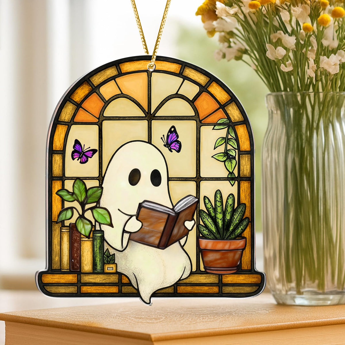 Halloween Plant Gifts, Stained Glass Window Hanging, Gothic Spooky Decor