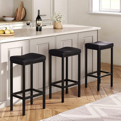 HOOBRO Bar Stools, Set of 2 Bar Chairs, Counter Height Stools, Saddle Barstools with Curved Surface, 24.8 Inches, 2.4" Thick Upholstery, for Kitchen, Dining Room, Cafe Black BB10BY01