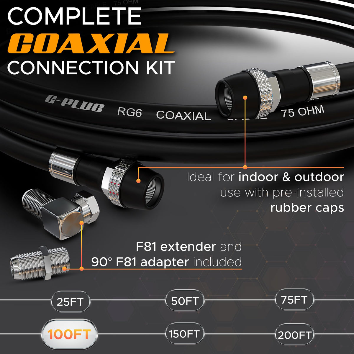 G-PLUG 200FT RG6 Coaxial Cable Extender - Coax Cable Cord, Triple Shielded
