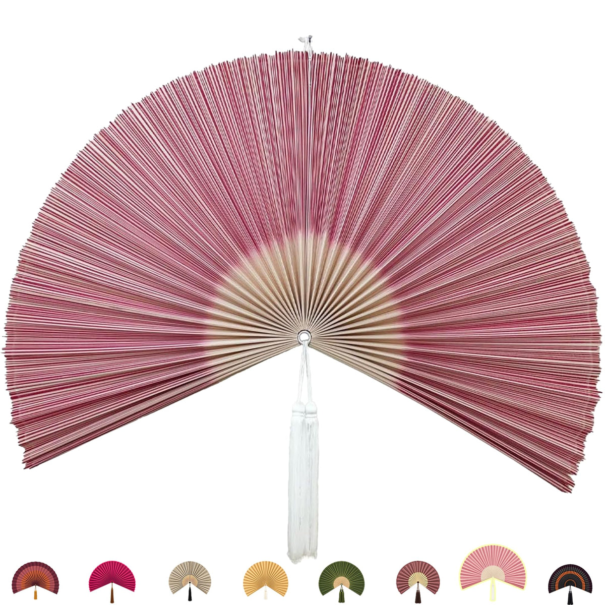 ChumDecor Bamboo Fan Wall Decor, Japanese Wall Fan, Red Brown 40 in