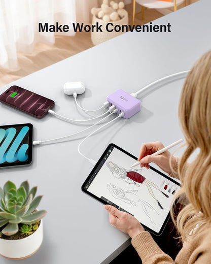 USB Fast Charger Block 50% Smaller 100W Max 6-Port GaN USB Charging Station