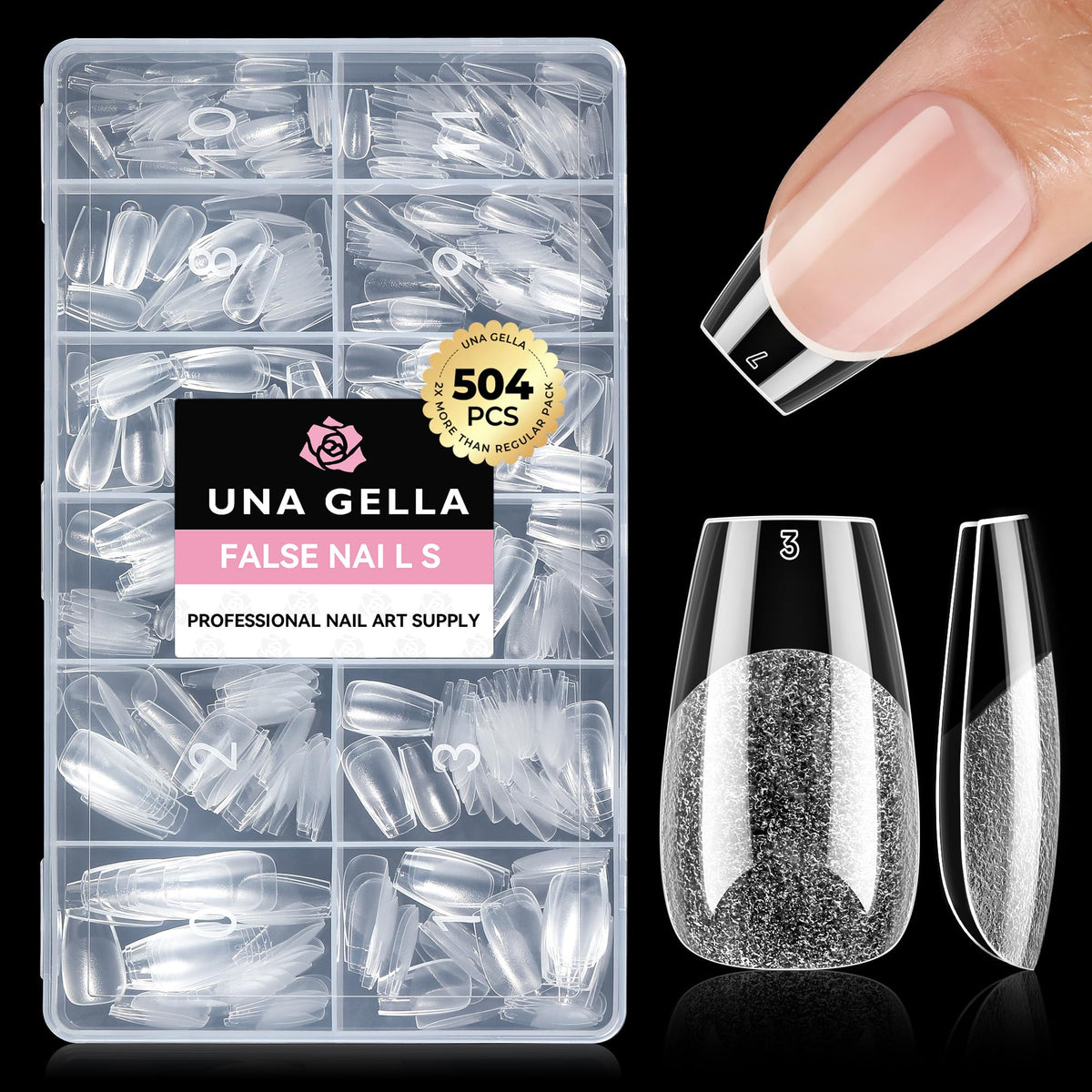 UNA GELLA Short Sharp Square Nail Tips 504pcs X-Soft Flat Square Nails