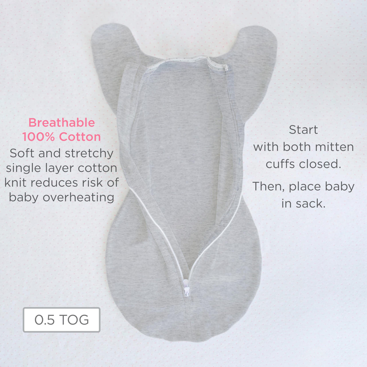 SwaddleDesigns Transitional Swaddle Sack, Cotton, Heathered Gray, 6-9mo