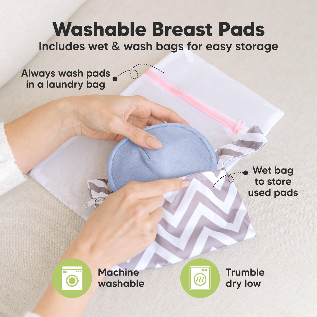 Organic Nursing Pads, 14 Washable Breast Pads,Wash Bag (Neutrals, XL 5.6")