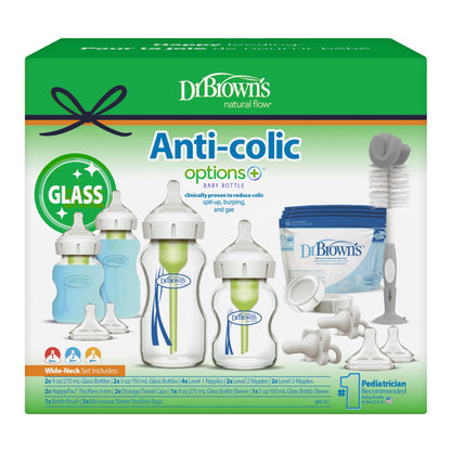 Dr. Brown's Anti-Colic Options+ Wide-Neck Glass Baby Bottle, 5 oz, 1-Pack