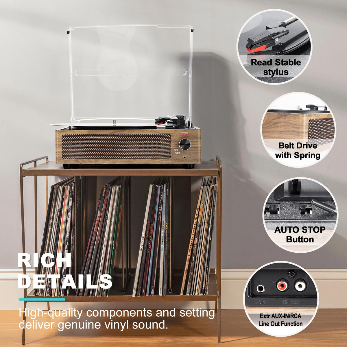 Seasonlife® Record Player for Vinyl Turntable with Speakers,Pale Purple