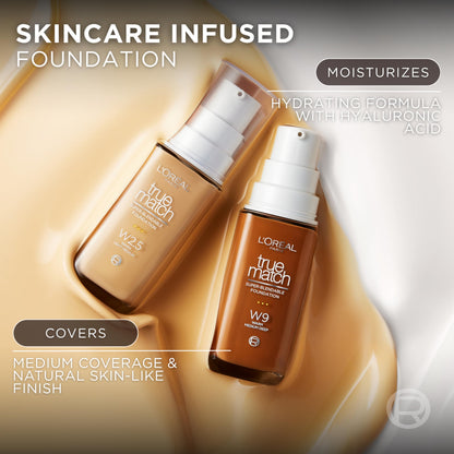L'Oreal Paris True Match Super-Blendable Foundation, Medium Coverage Liquid Foundation Makeup, N3, Light Medium, 1 Fl Oz