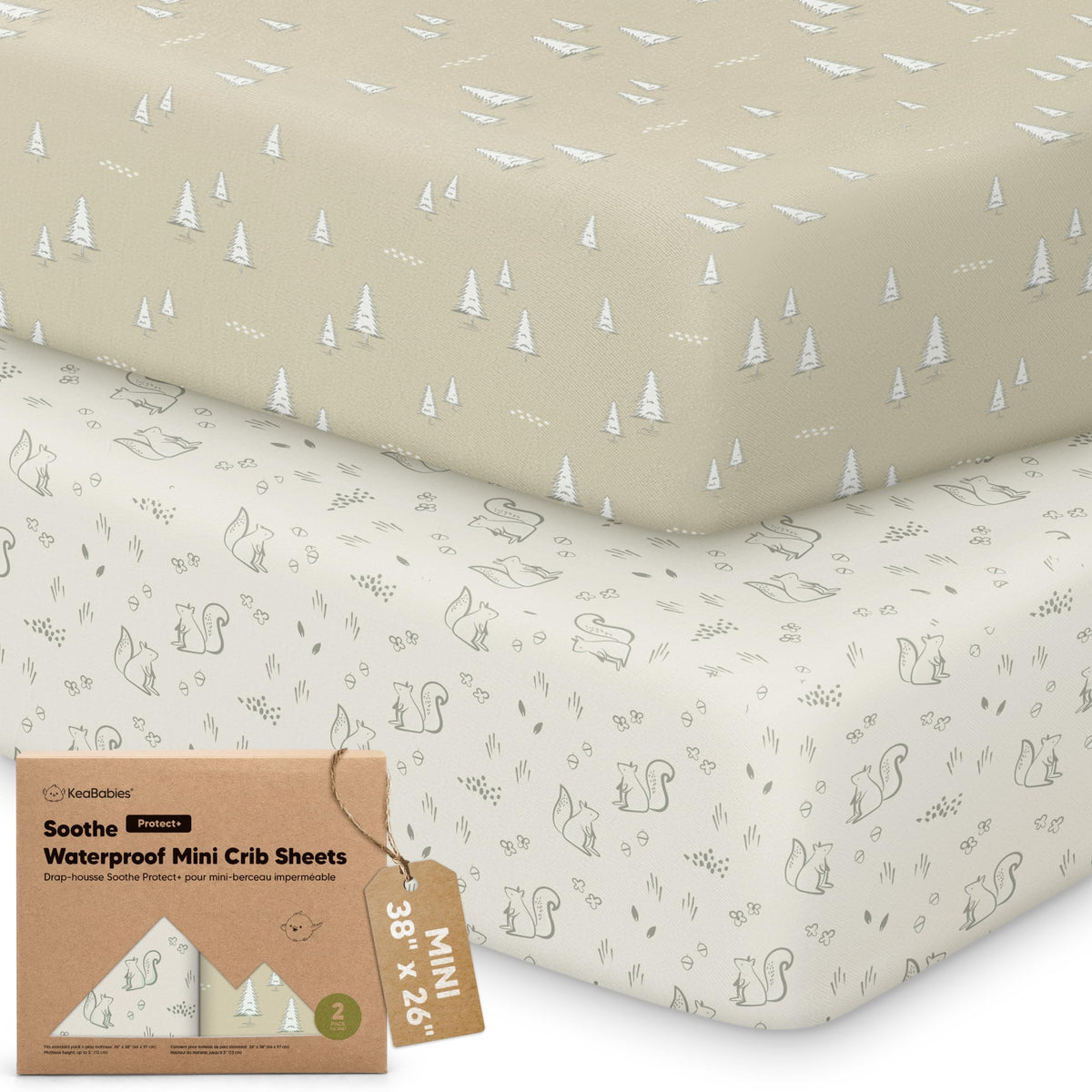 2pk Mini Crib Sheets Fitted 38x26 Pack N Play Mattress Sheet (Bumble Bear)