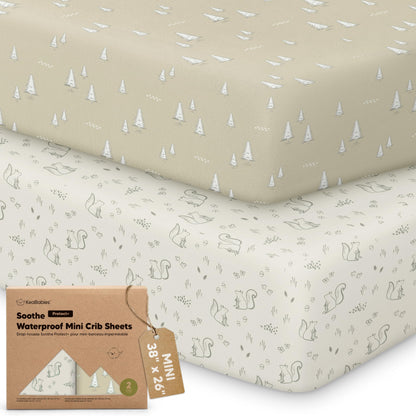 2pk Mini Crib Sheets Fitted 38x26 Pack N Play Mattress Sheet (Bumble Bear)