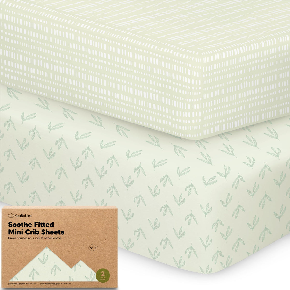 2pk Mini Crib Sheets Fitted 38x26 Pack N Play Mattress Sheet (Bumble Bear)