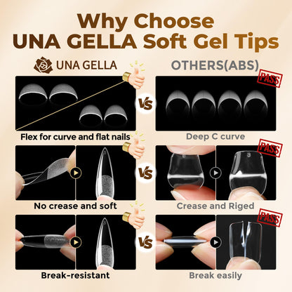 UNA GELLA Short Sharp Square Nail Tips 504pcs X-Soft Flat Square Nails