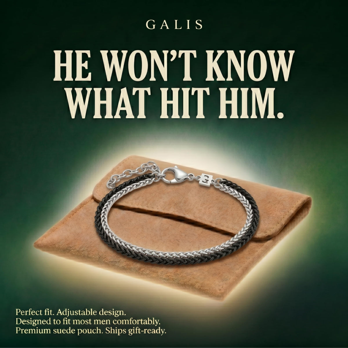 Galis Mens Bracelet - Stainless Steel, Non Tarnish Rope Chain Bracelets, Stylish Fathers Day Gift for Dad, Husband, Boyfriend.