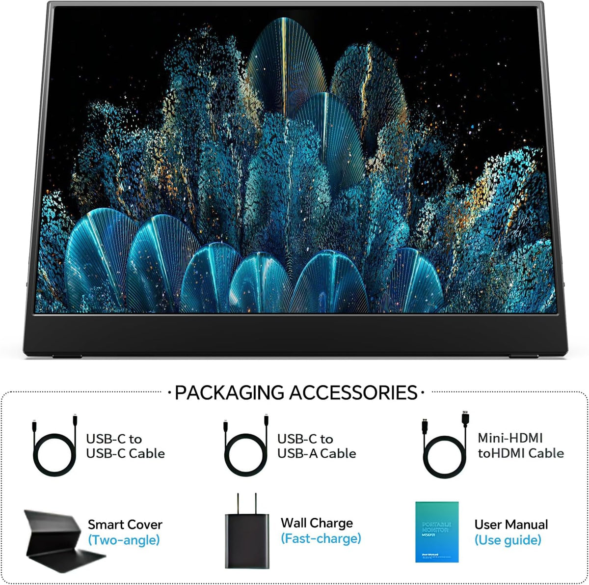 MNN 15.6" 4K Portable Monitor, UHD IPS, USB-C HDMI, with Smart Cover Stand