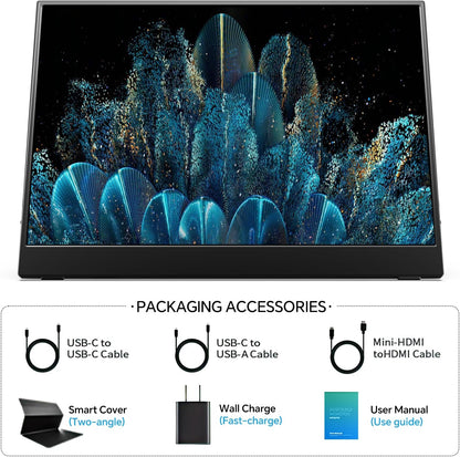MNN 15.6" 4K Portable Monitor, UHD IPS, USB-C HDMI, with Smart Cover Stand