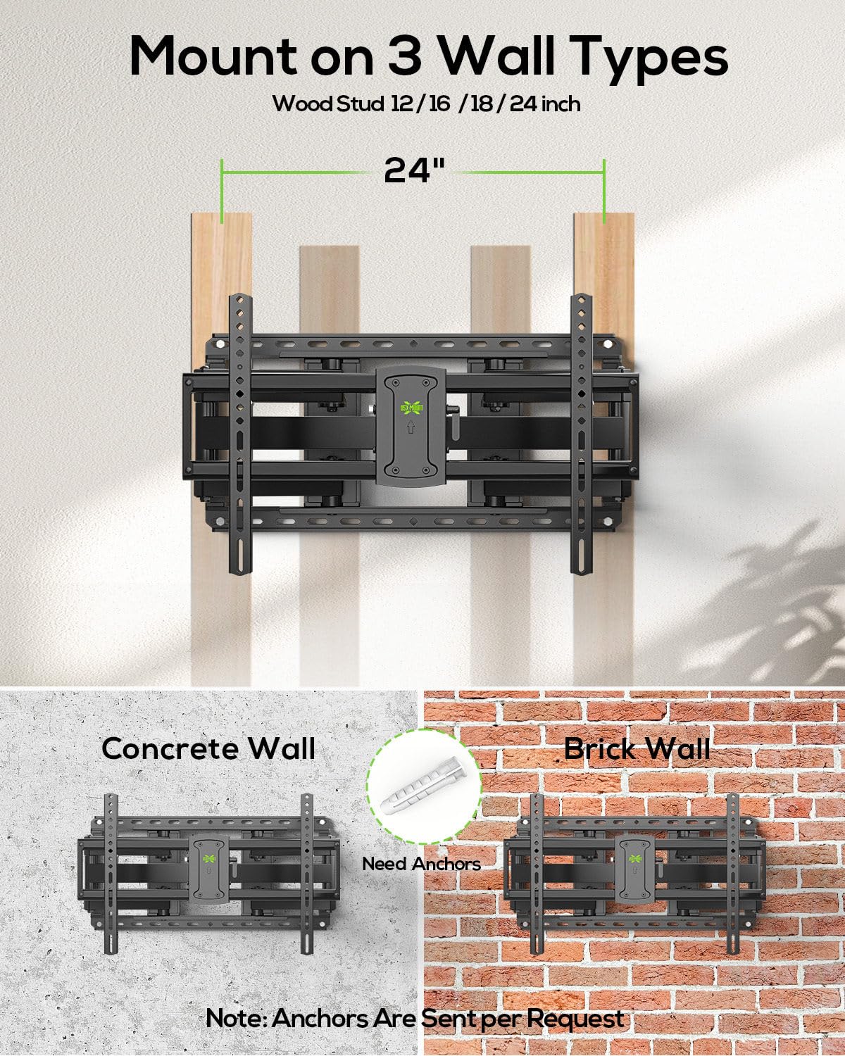 USX Mount Full Motion TV Wall Mount for 42-90 inch TV Holds up to 132lbs