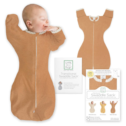 SwaddleDesigns Transitional Swaddle Sack, Cotton, Heathered Gray, 6-9mo