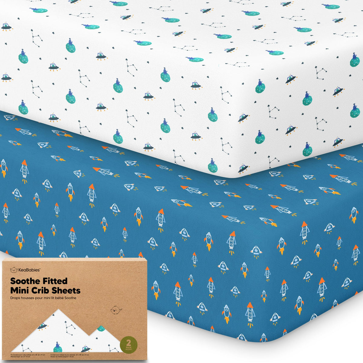 2pk Mini Crib Sheets Fitted 38x26 Pack N Play Mattress Sheet (Bumble Bear)