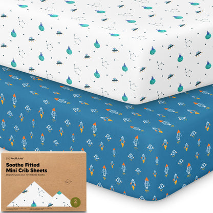 2pk Mini Crib Sheets Fitted 38x26 Pack N Play Mattress Sheet (Bumble Bear)
